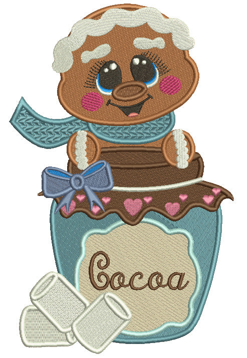 Gingerbread Man With Cocoa And Marshmallow Christmas Filled Machine Embroidery Design Digitized Pattern