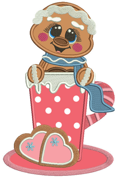 Gingerbread Man With Heart Shaped Cookies Applique Machine Embroidery Design Digitized Pattern