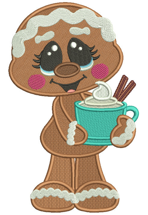 Gingerbread Man With Hot Chocolate Drink Christmas Filled Machine Embroidery Design Digitized Pattern