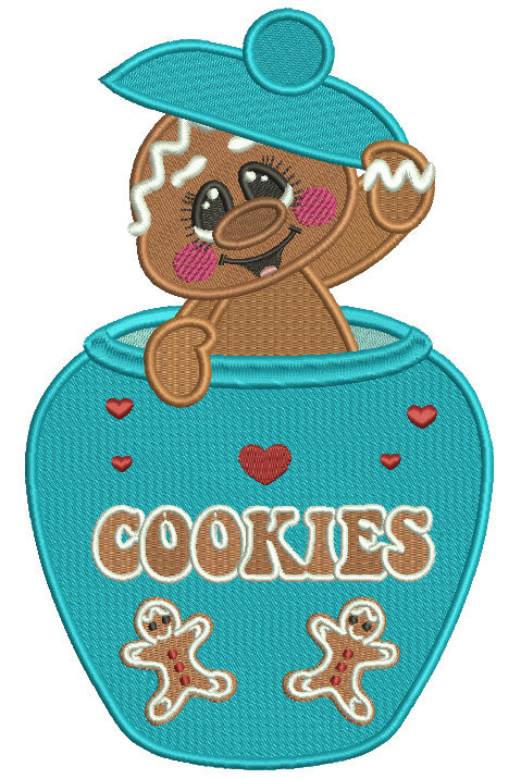 Gingerbread man Sitting Inside Cookies Jar Christmas Filled Machine Embroidery Design Digitized Pattern