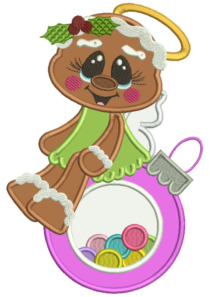 Gingerbread man Sitting On The Christmas Ornament Applique Machine Embroidery Design Digitized Pattern