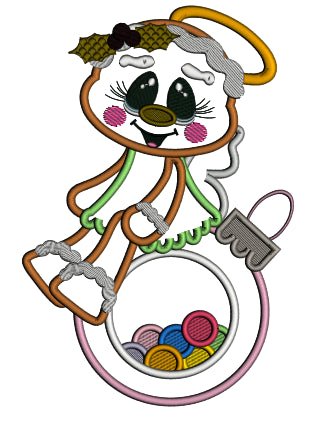 Gingerbread man Sitting On The Christmas Ornament Applique Machine Embroidery Design Digitized Pattern