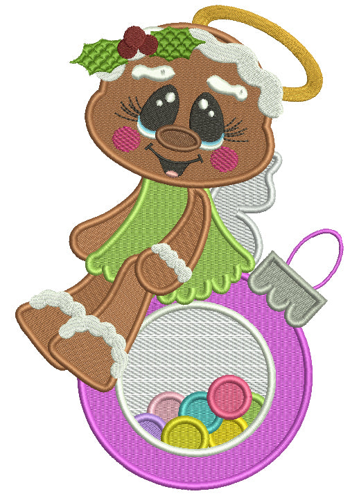 Gingerbread Man Sitting On The Christmas Ornament Filled Machine Embroidery Design Digitized Pattern