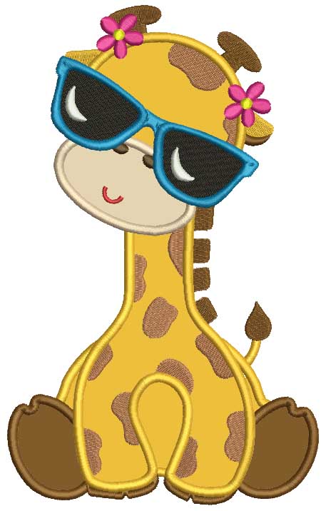 Giraffe Wearing Sunglasses Applique Machine Embroidery Design Digitized Pattern
