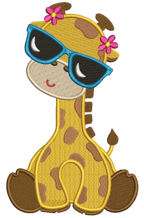 Giraffe Wearing Sunglasses Filled Machine Embroidery Design Digitized Pattern