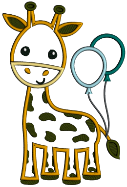 Giraffe With Balloons Birthday Applique Machine Embroidery Design Digitized Pattern