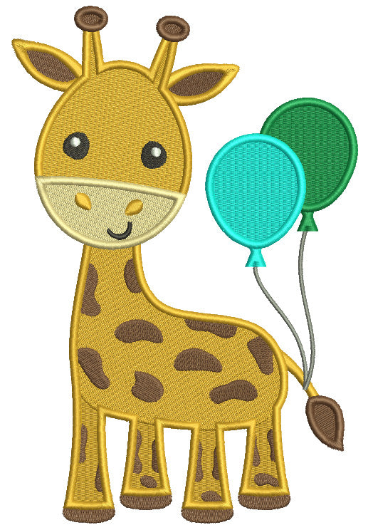 Giraffe With Balloons Birthday Filled Machine Embroidery Design Digitized Pattern