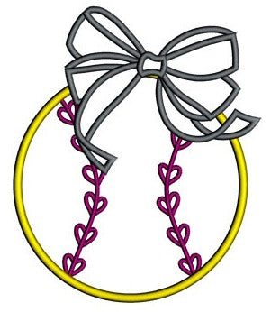 Girl Baseball with Bow Applique Machine Embroidery Digitized Design Pattern - Instant Download - 4x4 , 5x7, and 6x10 -hoops