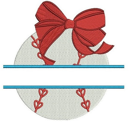 Girl Baseball with Bow Split Machine Embroidery Digitized Filled Design Pattern - Instant Download - 4x4 , 5x7, and 6x10 -hoops