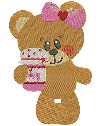 Girl Bear with a Jelly Jar Filled Machine Embroidery Digitized Design Pattern
