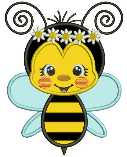 Girl Bee Wearing Floral Wreath Applique Machine Embroidery Design Digitized Pattern
