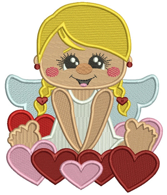 Girl Cupid With Hearts Filled Machine Embroidery Design Digitized Pattern