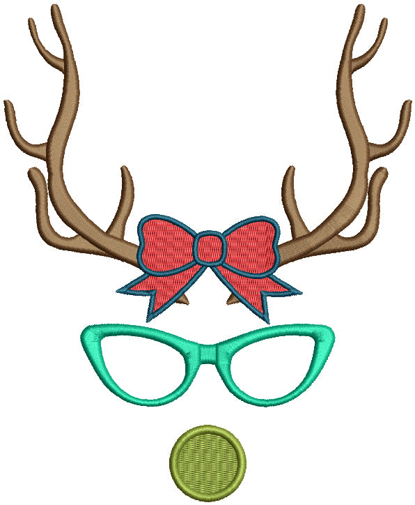 Girl Deer Antlers With Glasses With Bow Filled Machine Embroidery Design Digitized Pattern