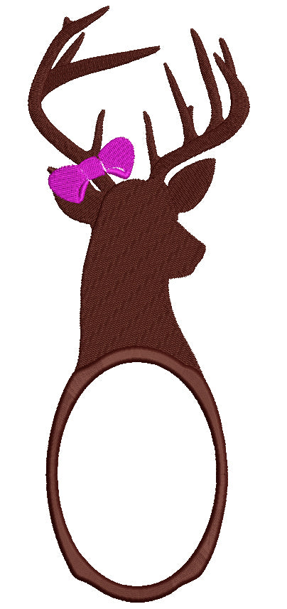Girl Deer Hunting Oval Filled Machine Embroidery Digitized Design Pattern