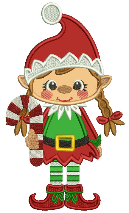 Girl Elf Wearing Santa Hat Applique Christmas Machine Embroidery Design Digitized Pattern