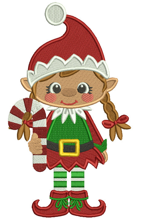 Girl Elf Wearing Santa Hat Filled Christmas Machine Embroidery Design Digitized Pattern