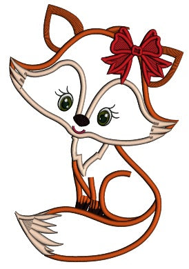 Girl Fox With Cute Hair Bow Valentine's Day Applique Machine Embroidery Design Digitized Pattern