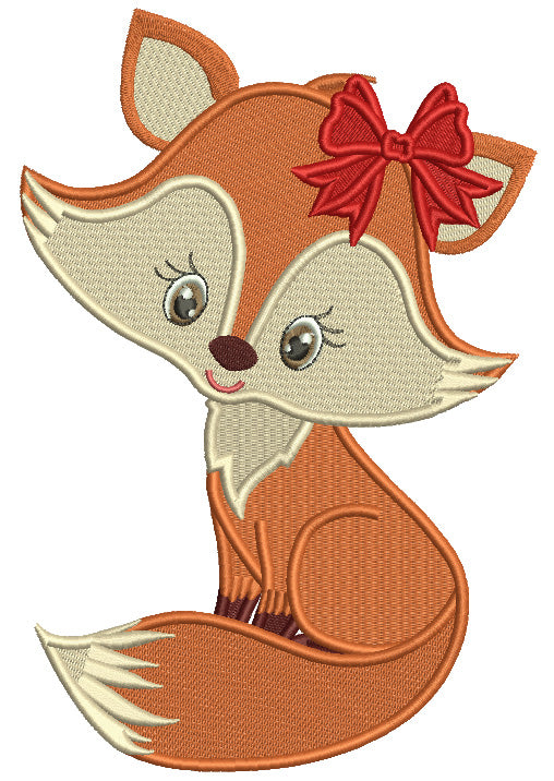 Girl Fox With Cute Hair Bow Valentine's Day Filled Machine Embroidery Design Digitized Pattern