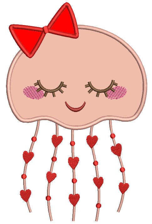 Girl Jellyfish WIth Hearts Applique Machine Embroidery Design Digitized Pattern