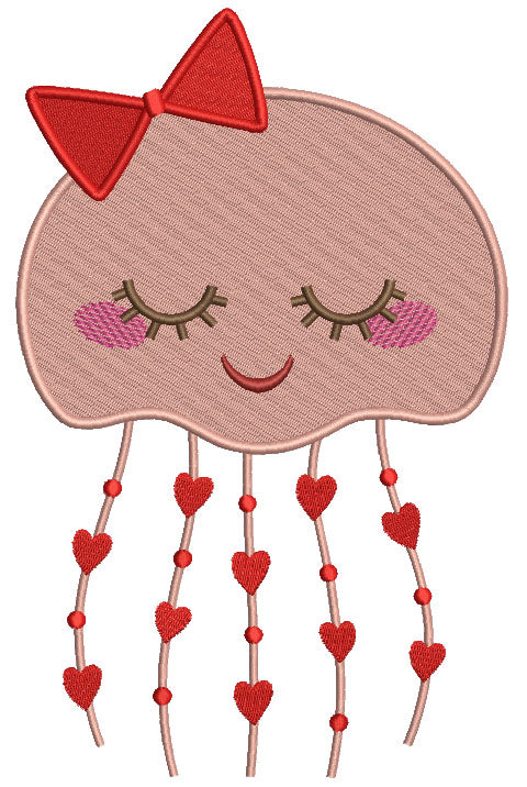 Girl Jellyfish WIth Hearts Filled Machine Embroidery Design Digitized Pattern