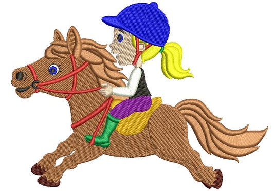 Girl Jockey Filled Machine Embroidery Digitized Design Pattern