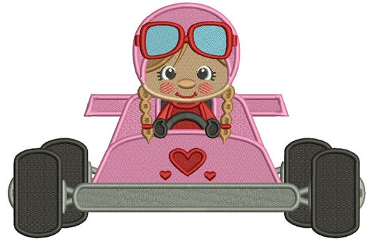 Girl Race Car Driver With Heart Filled Machine Embroidery Design Digitized Pattern
