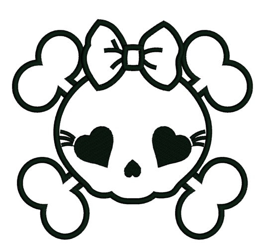 Girl Skull Applique with a bow Machine Embroidery Digitized Design Pattern