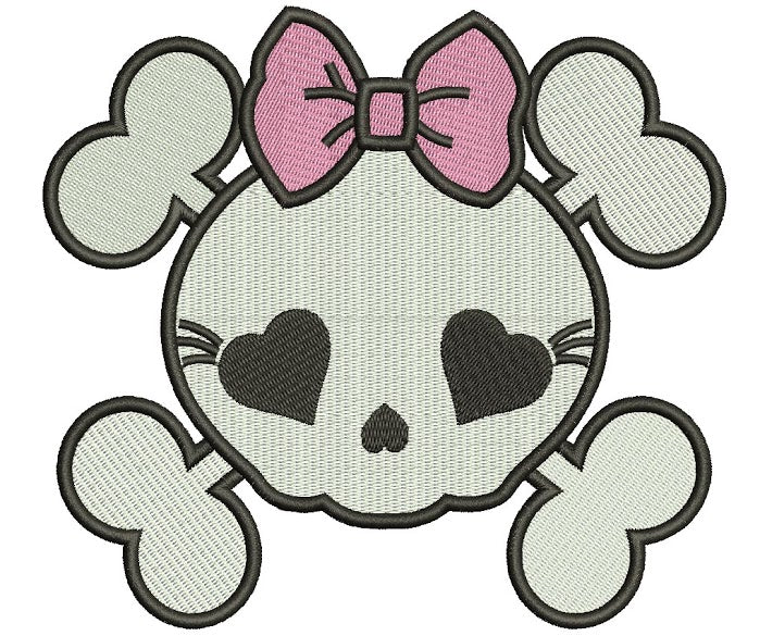 Girl Skull with a bow Machine Embroidery Filled Digitized Design Pattern