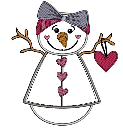 Girl Snowman Woman Holding a Heart Applique Machine Embroidery Design Digitized Pattern