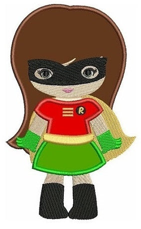 Girl Superheroe Robin's Little sisterApplique (hands out) Machine Embroidery Digitized Pattern - Instant Download - 4x4 , 5x7, 6x10 hoops