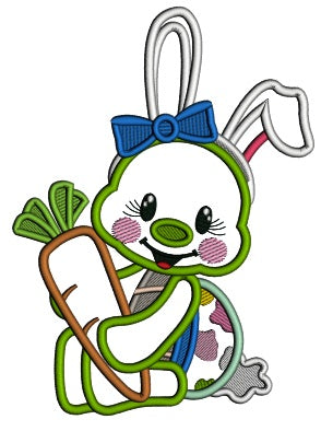 Girl Turtle Wearing Bunny Ears Holding Carrot Easter Applique Machine Embroidery Design Digitized Pattern