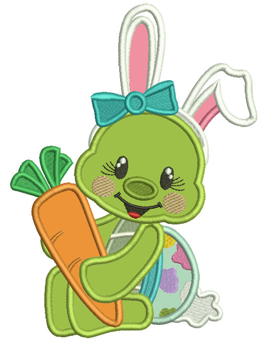 Girl Turtle Wearing Bunny Ears Holding Carrot Easter Applique Machine Embroidery Design Digitized Pattern