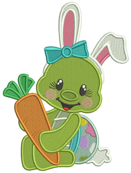 Girl Turtle Wearing Bunny Ears Holding Carrot Easter Filled Machine Embroidery Design Digitized Pattern
