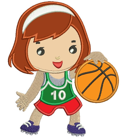 Girl With Basketball Applique Machine Embroidery Digitized Design Pattern