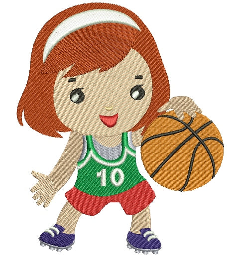 Girl With Basketball Filled Machine Embroidery Digitized Design Pattern