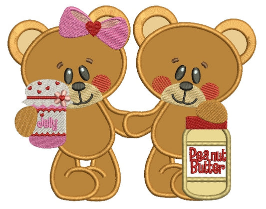 Girl and Boy Smiling Bears Applique Machine Embroidery Digitized Design Pattern