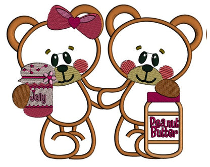 Girl and Boy Smiling Bears Applique Machine Embroidery Digitized Design Pattern