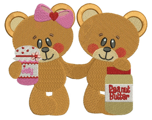 Girl and Boy Smiling Bears Filled Machine Embroidery Digitized Design Pattern