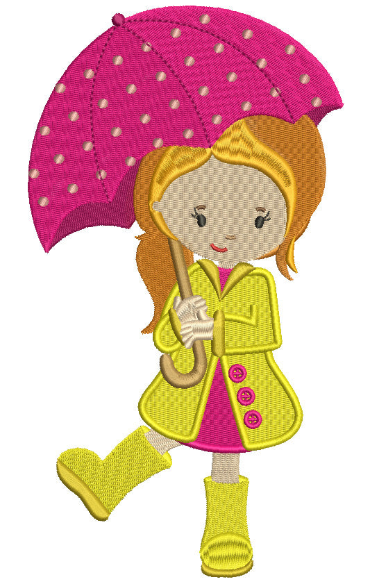 Girl in The Rain Filled Machine Embroidery Design Digitized Pattern