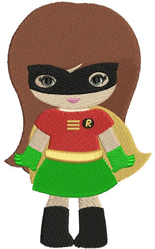 Girl Superheroe Robin's Little sister Filled(hands out) Machine Embroidery Digitized Pattern - Instant Download - 4x4 , 5x7, 6x10 hoops