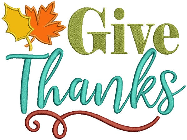 Give Thanks Autumn Leaves Applique Machine Embroidery Design Digitized Pattern