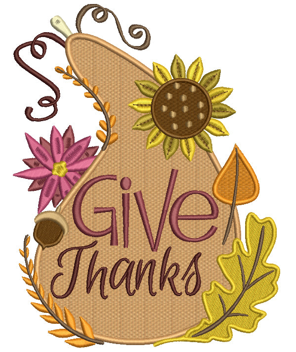 Give Thanks Gourd Thanksgiving Filled Machine Embroidery Digitized Design Pattern