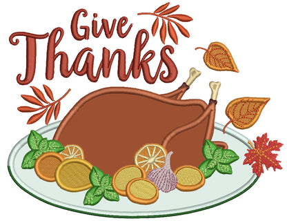 Give Thanks Turkey Fruits And Leaves Applique Machine Embroidery Design Digitized Pattern