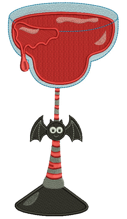 Glass Full of Blood Decorated With a Bat Halloween Filled Machine Embroidery Digitized Design Pattern