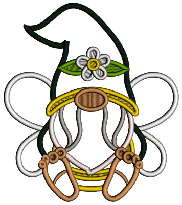 Gnome Bee Wearing Big Hat With a Daisy Applique Machine Embroidery Design Digitized Pattern