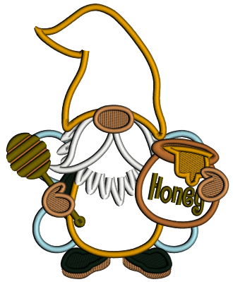 Gnome Bee With Honey Applique Machine Embroidery Design Digitized Pattern