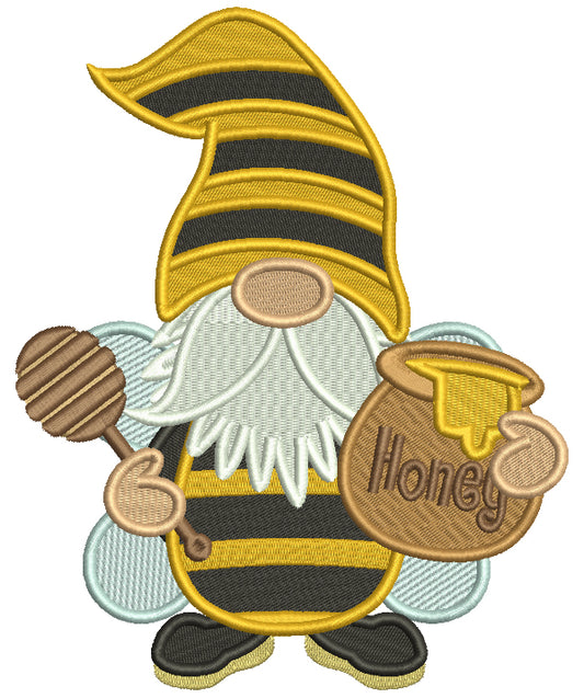 Gnome Bee With Honey Filled Machine Embroidery Design Digitized Pattern