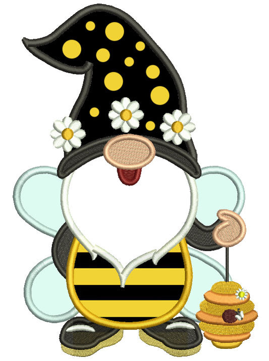 Gnome Bumble Bee Applique Machine Embroidery Design Digitized Pattern