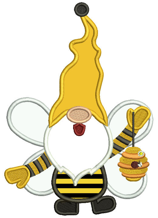 Gnome Bumble Bee Holding Beehive Applique Machine Embroidery Design Digitized Pattern