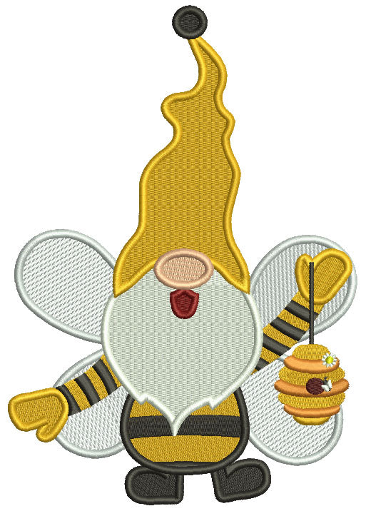Gnome Bumble Bee Holding Beehive Filled Machine Embroidery Design Digitized Pattern